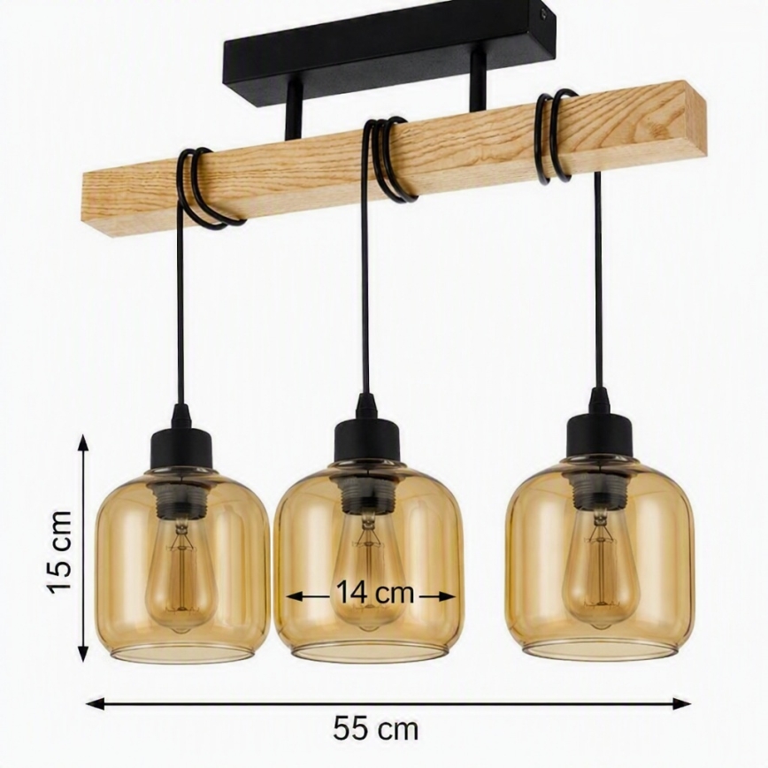 Brilagi - Lampadario a montaggio superficiale WOOD GLASS 3xE27/60W/230V pino/nero/marrone fumé