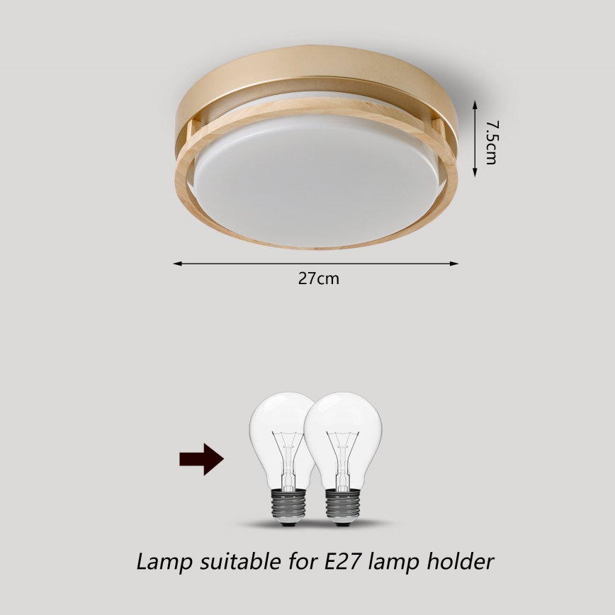 Brilagi - Plafoniera da soffitto ORINO 2xE27/40W/230V Ø 27 cm oro/rovere