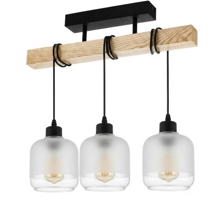 Brilagi - Plafoniera da soffitto WOOD GLASS 3xE27/60W/230V pino/nero/bianco