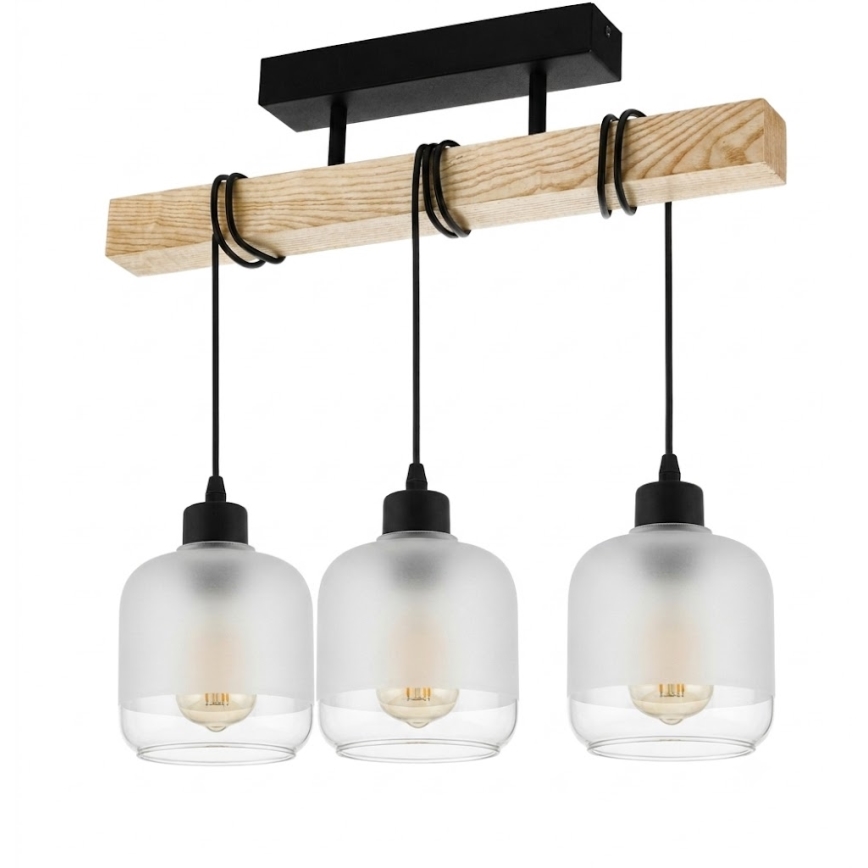 Brilagi - Plafoniera da soffitto WOOD GLASS 3xE27/60W/230V pino/nero/bianco