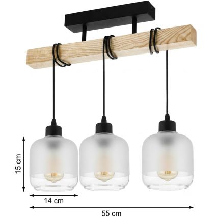 Brilagi - Plafoniera da soffitto WOOD GLASS 3xE27/60W/230V pino/nero/bianco