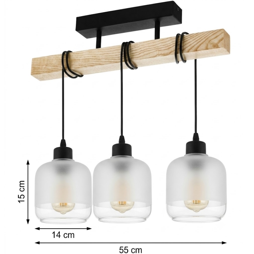 Brilagi - Plafoniera da soffitto WOOD GLASS 3xE27/60W/230V pino/nero/bianco