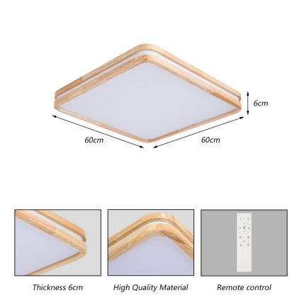 Brilagi - Plafoniera LED dimmerabile MOLINA SQUARE LED/80W/230V 3000-6000K rovere 60x60 cm + telecomando