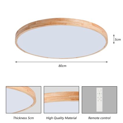 Brilagi - Plafoniera LED dimmerabile WOODLINE LED/100W/230V 3000-6000K in rovere, Ø 80 cm + telecomando