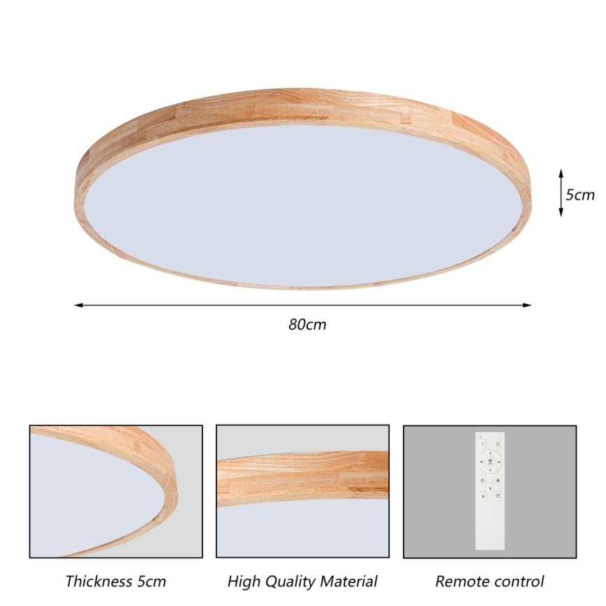 Brilagi - Plafoniera LED dimmerabile WOODLINE LED/100W/230V 3000-6000K in rovere, Ø 80 cm + telecomando