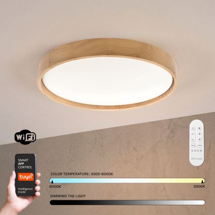 Brilagi - Plafoniera dimmerabile a LED MANAROLA SMART LED/36W/230V 3000-6000K Wi-Fi Tuya Beacon Ø 51 cm rovere + telecomando