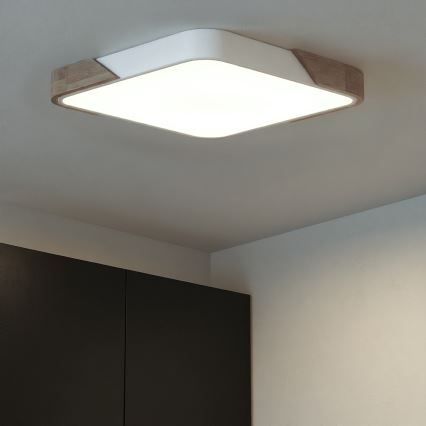 Brilagi - Plafoniera LED dimmerabile PILANA LED/60W/230V 3000-6500K rovere/bianco 56x56 cm + telecomando