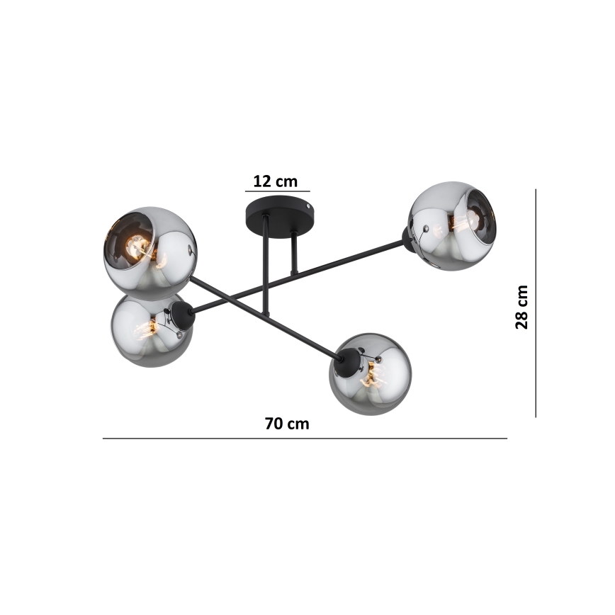 Brilagi - Plafoniera DIOR 4xE27/60W/230V nero/grigio fumé