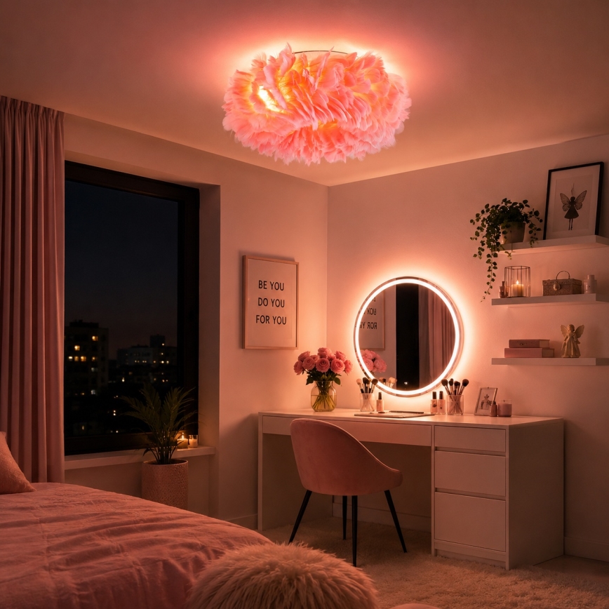 Brilagi - Plafoniera FEATHER 3xE27/40W/230V Ø 40 cm rosa