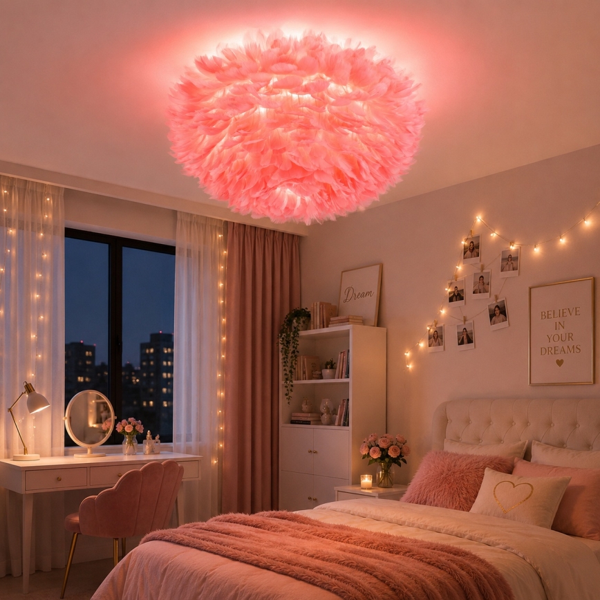 Brilagi - Plafoniera FEATHER 3xE27/40W/230V Ø 50 cm rosa