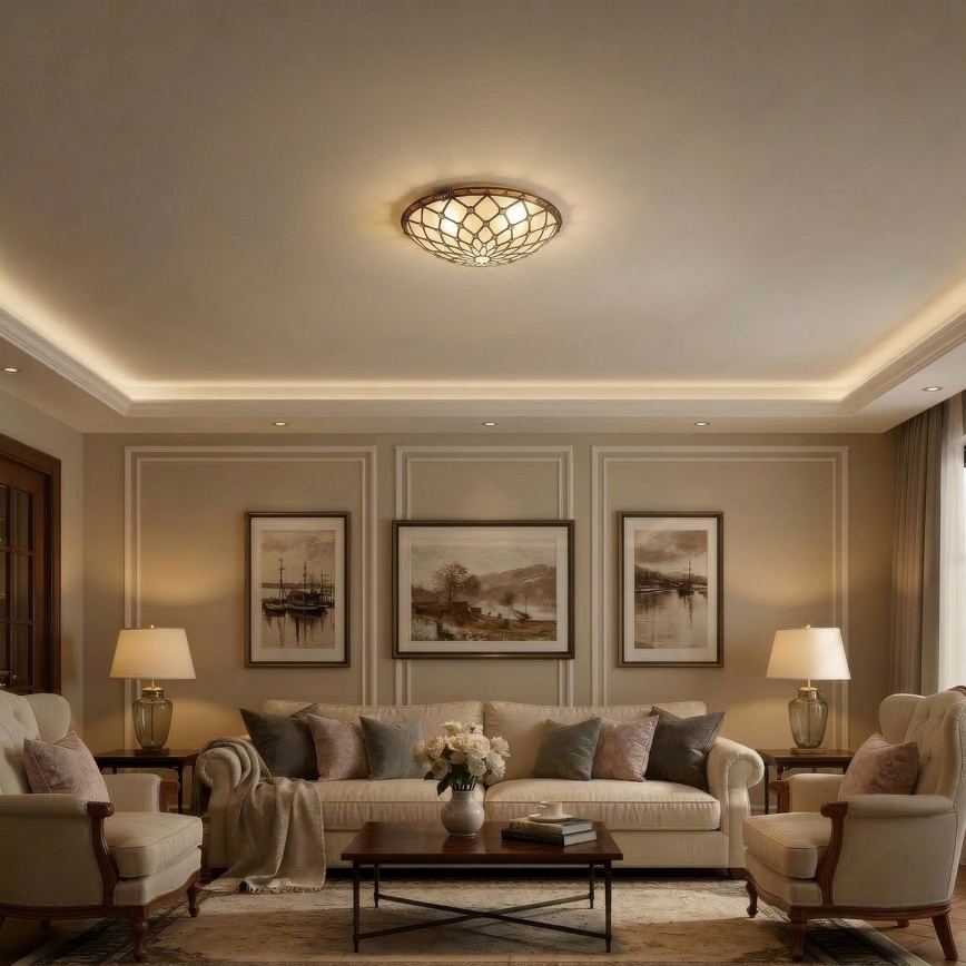 Brilagi - Plafoniera in stile Tiffany in vetro colorato IVORY 2xE27/60W/230V Ø 40 cm