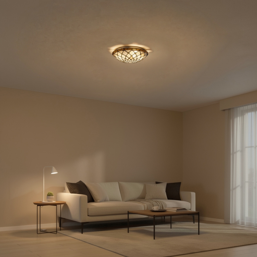 Brilagi - Plafoniera in stile Tiffany in vetro colorato IVORY 2xE27/60W/230V Ø 40 cm