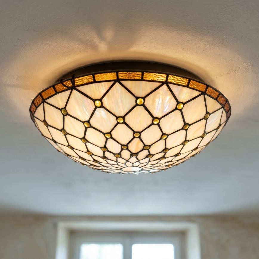 Brilagi - Plafoniera in stile Tiffany in vetro colorato IVORY 2xE27/60W/230V Ø 40 cm