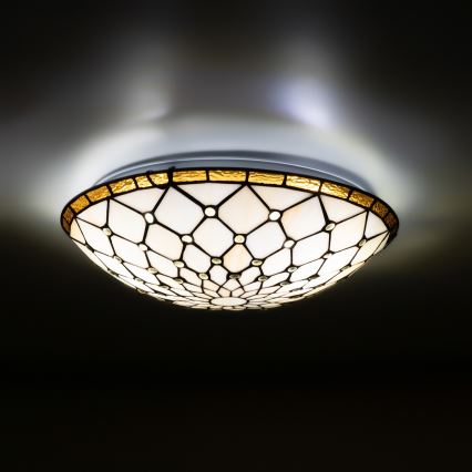 Brilagi - Plafoniera in stile Tiffany in vetro colorato IVORY 2xE27/60W/230V Ø 40 cm