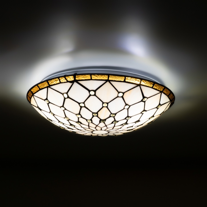 Brilagi - Plafoniera in stile Tiffany in vetro colorato IVORY 2xE27/60W/230V Ø 40 cm