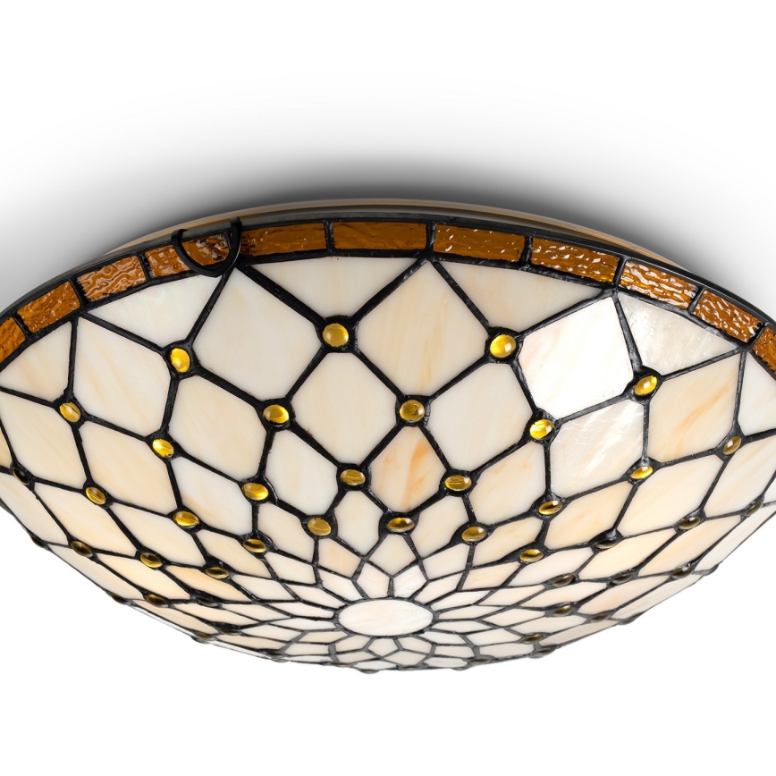 Brilagi - Plafoniera in stile Tiffany in vetro colorato IVORY 2xE27/60W/230V Ø 40 cm