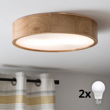 Brilagi - Plafoniera LED CARVALHO 2xE27/30W/230V rovere Ø 37,5 cm