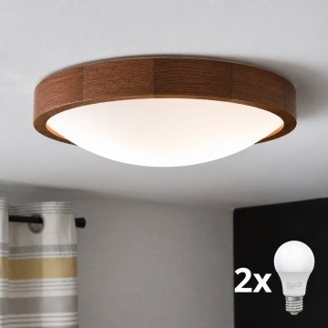Brilagi - Plafoniera LED CARVALHO SLIM 2xE27/15W/230V rovere/ciliegio Ø 37 cm