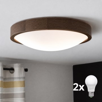 Brilagi - Plafoniera LED CARVALHO SLIM 2xE27/15W/230V rovere/noce Ø 37 cm