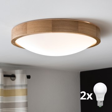 Brilagi - Plafoniera LED CARVALHO SLIM 2xE27/30W/230V, rovere, Ø 37 cm