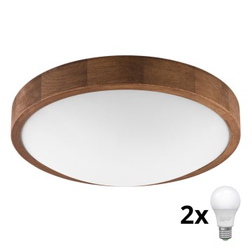 Brilagi - Plafoniera LED CARVALHO SLIM 2xE27/60W/230V quercia ciliegio diametro 37 cm