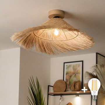 Brilagi - Plafoniera LED da soffitto CERIA BOHO 1xE27/40W/230V Ø 70 cm rattan/rovere