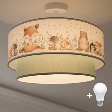 Brilagi - Plafoniera LED da soffitto per bambini BOBO 1xE27/10W/230V Ø 40 cm bianco/verde/con animaletti