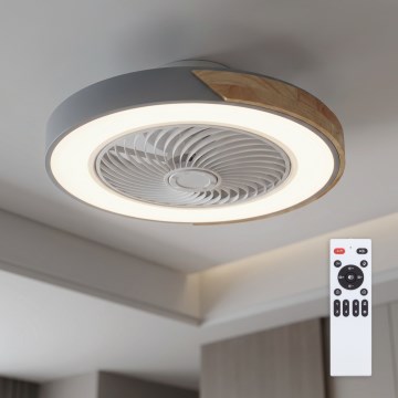 Brilagi - Plafoniera LED dimmerabile con ventilatore, 38W/230V, 3000-6500K, Ø 50 cm, grigio/rovere + telecomando