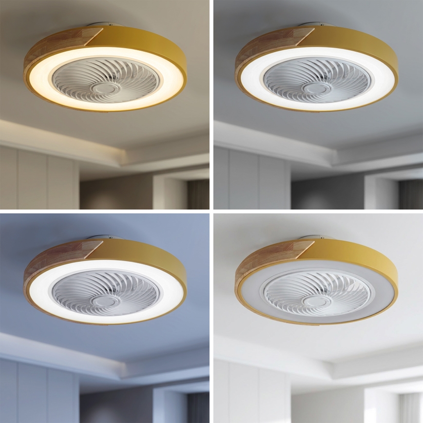 Brilagi - Plafoniera dimmerabile a LED con ventilatore LED/38W/230V 3000-6500K 3000-6500K Ø 50 cm oro/rovere + telecomando