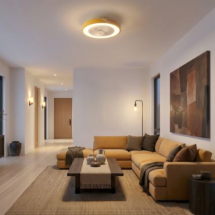 Brilagi - Plafoniera dimmerabile a LED con ventilatore LED/38W/230V 3000-6500K 3000-6500K Ø 50 cm oro/rovere + telecomando