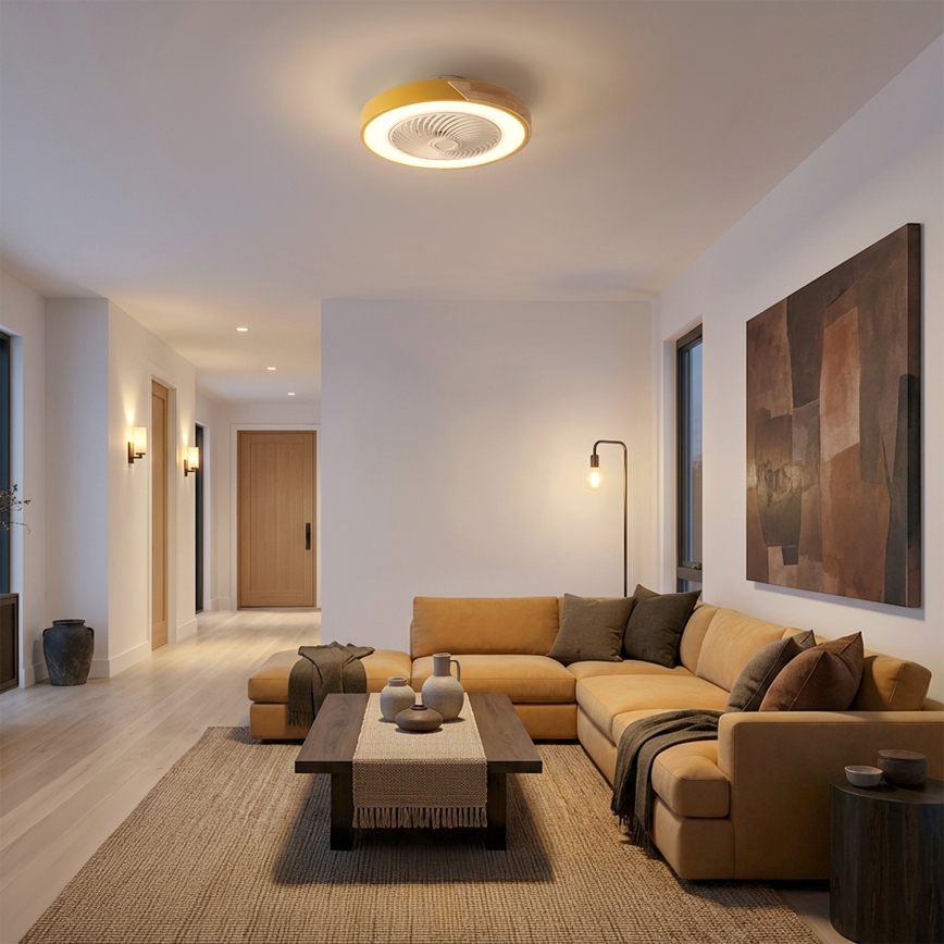 Brilagi - Plafoniera dimmerabile a LED con ventilatore LED/38W/230V 3000-6500K 3000-6500K Ø 50 cm oro/rovere + telecomando