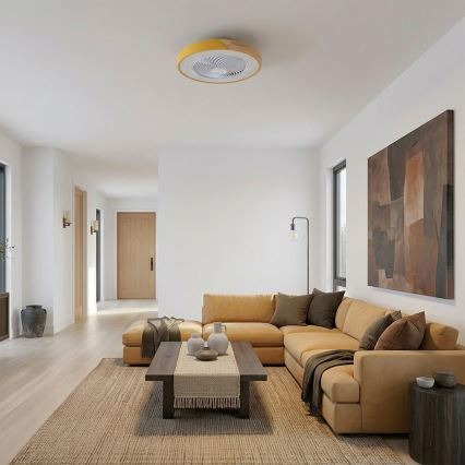 Brilagi - Plafoniera dimmerabile a LED con ventilatore LED/38W/230V 3000-6500K 3000-6500K Ø 50 cm oro/rovere + telecomando