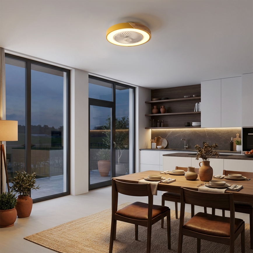 Brilagi - Plafoniera dimmerabile a LED con ventilatore LED/38W/230V 3000-6500K 3000-6500K Ø 50 cm oro/rovere + telecomando