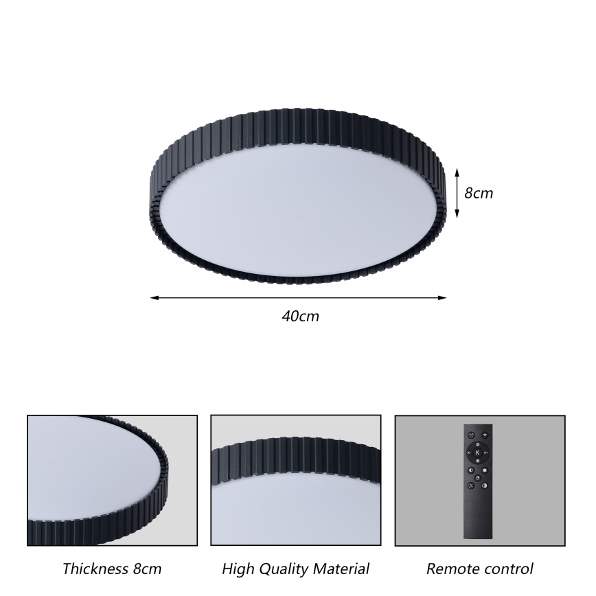 Brilagi - Plafoniera LED dimmerabile CORVO LED/54W/230V 3000-6000K nera Ø 40 cm + telecomando