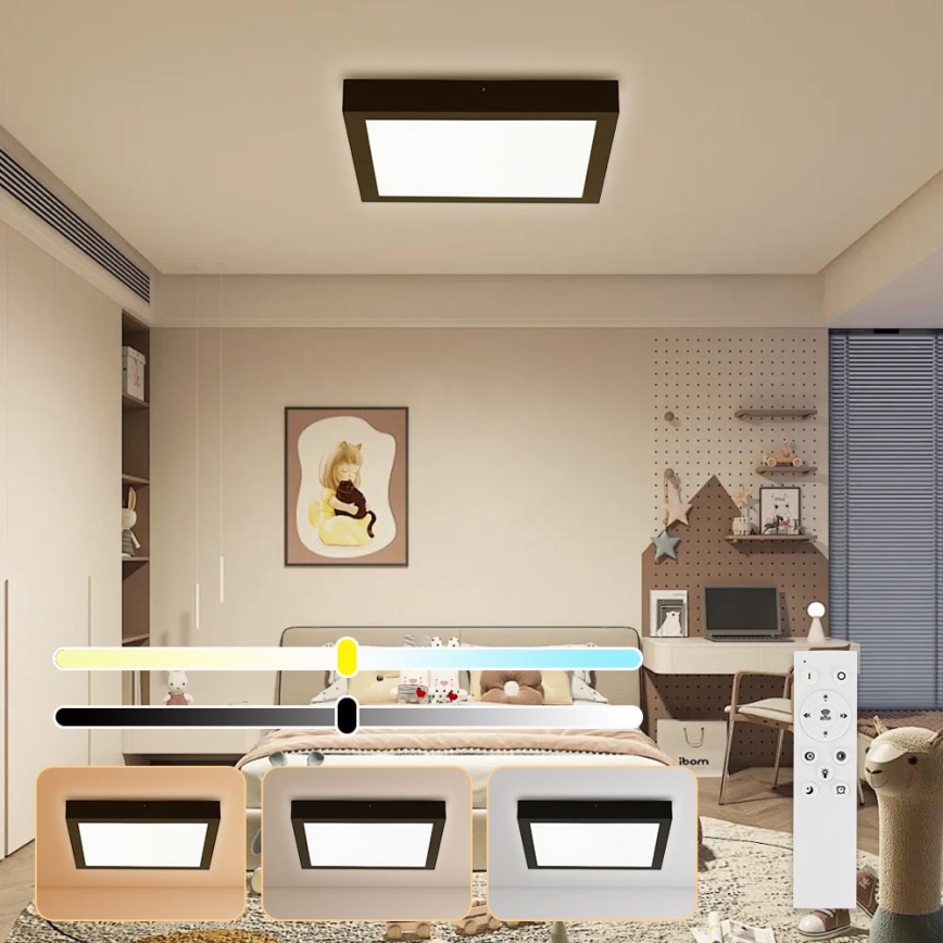 Brilagi - Plafoniera LED dimmerabile da bagno FRAME SMART LED/24W/230V 30x30 cm 3000-6000K IP44 nero + telecomando