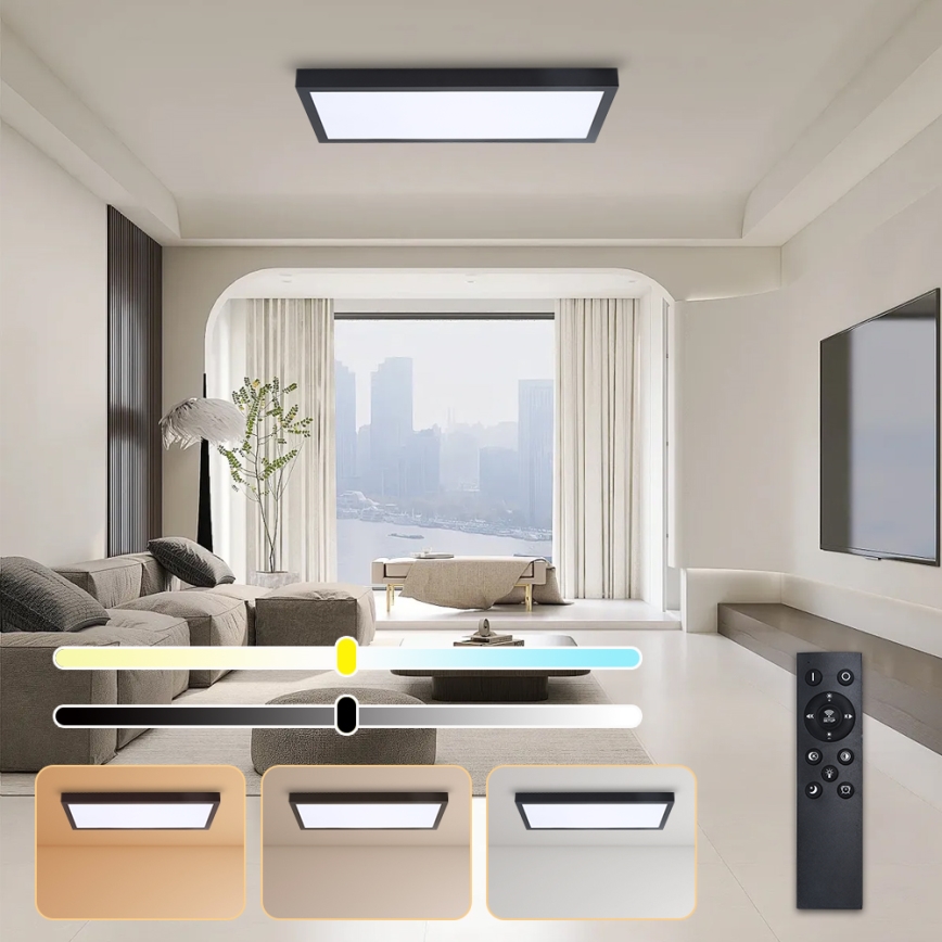 Brilagi - Plafoniera LED dimmerabile da bagno FRAME SMART LED/30W/230V 30x60 cm 3000-6000K  IP44 nero  + telecomando