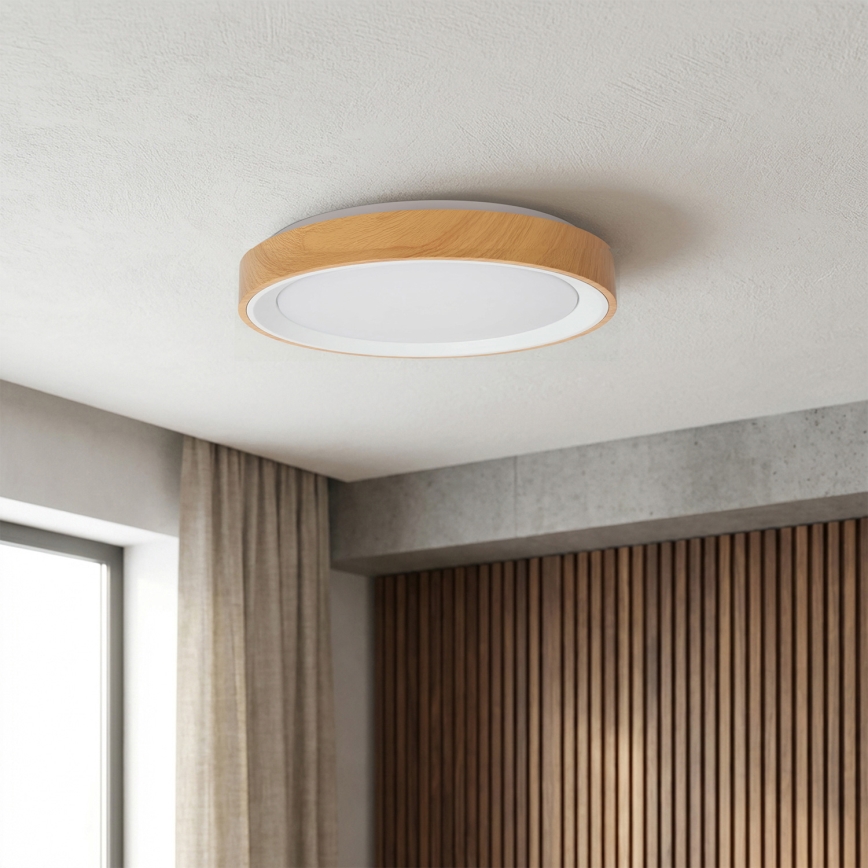 Brilagi - Plafoniera LED dimmerabile FLOCO LED/48W/230V Ø 40 cm finitura effetto legno/bianco + telecomando incluso