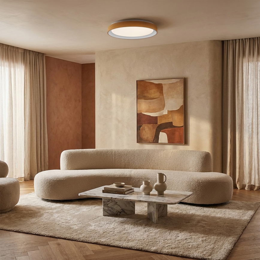 Brilagi - Plafoniera LED dimmerabile FLOCO LED/48W/230V Ø 40 cm finitura effetto legno/bianco + telecomando incluso
