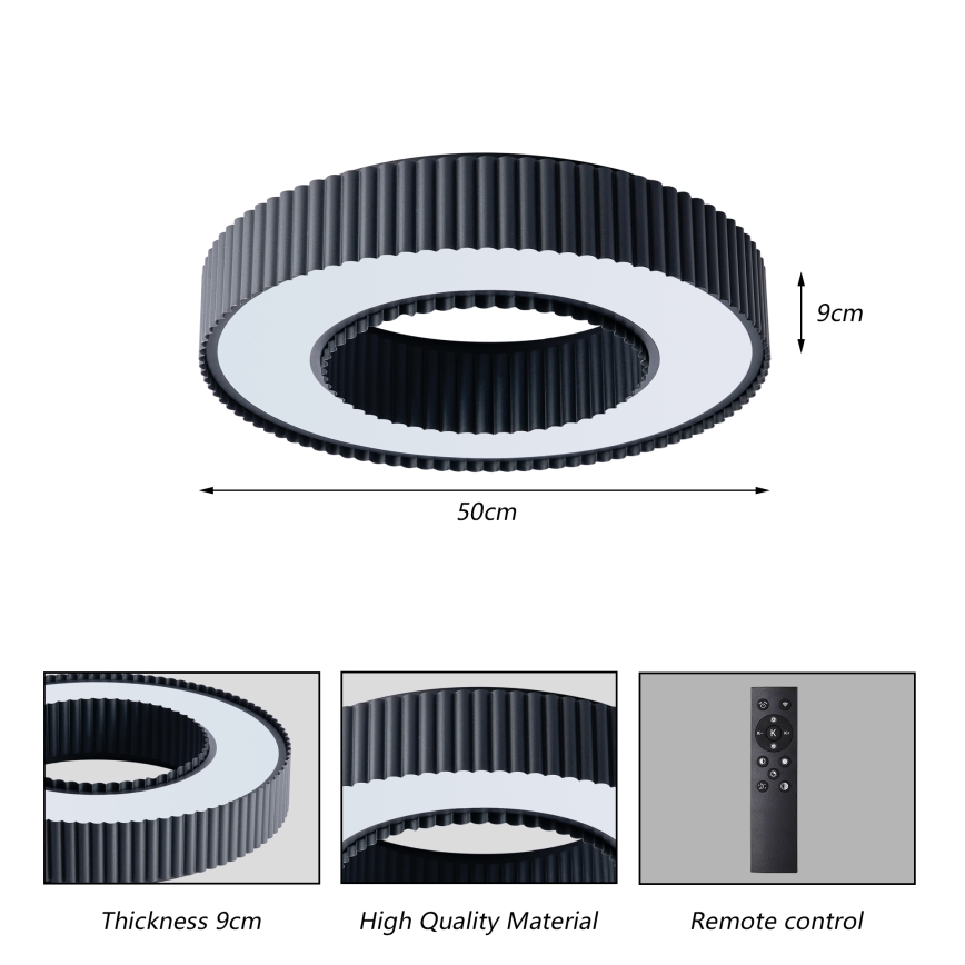 Brilagi - Plafoniera da soffitto dimmerabile a LED LUMIX LED/48W/230V 3000-6000K nero Ø 50 cm + telecomando
