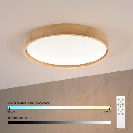 Brilagi - Plafoniera dimmerabile a LED MANAROLA REMOTE LED/36W/230V 3000-6500K Ø 51 cm rovere + telecomando