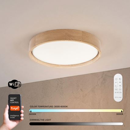 Brilagi - Plafoniera LED dimmerabile MANAROLA SMART LED/24W/230V 3000-6000K Wi-Fi Tuya Beacon Ø 41 cm rovere + telecomando