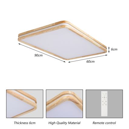 Brilagi - Plafoniera LED dimmerabile MOLINA SQUARE LED/128W/230V 3000-6000K rovere 90x60 cm + telecomando