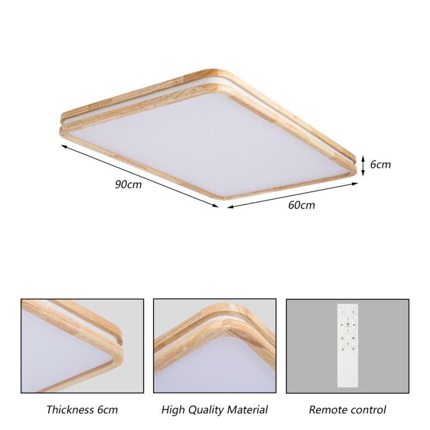 Brilagi - Plafoniera LED dimmerabile MOLINA SQUARE LED/128W/230V 3000-6000K rovere 90x60 cm + telecomando