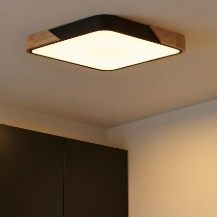 Brilagi - Plafoniera LED dimmerabile PILANA LED/48W/230V 3000-6500K rovere/nero 56x56 cm + telecomando