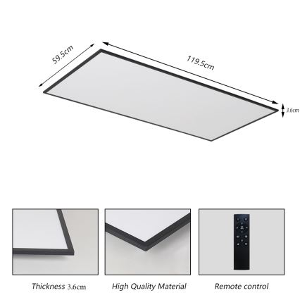 Brilagi - Plafoniera LED dimmerabile SLIMFRAME LED/80W/230V 120x60 cm 3000-6000K nera + telecomando