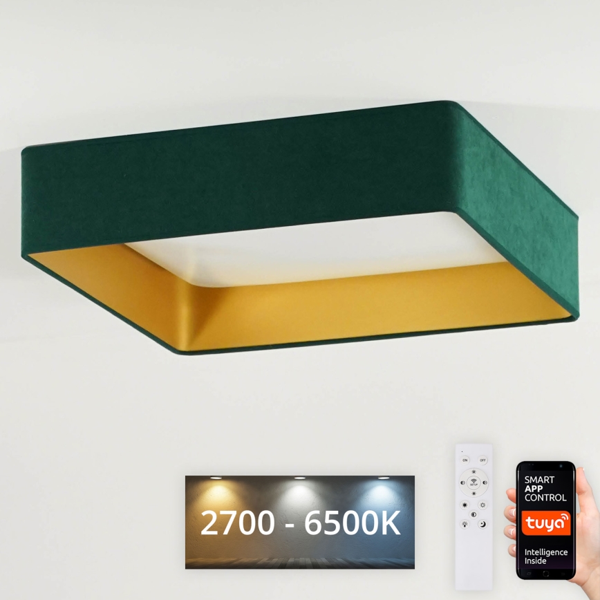 Brilagi - Plafoniera LED dimmerabile VELVET SQUARE SMART LED/36W/230V 2700-6500K Wi-Fi Tuya + telecomando verde