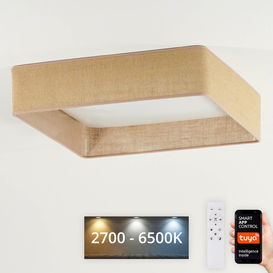 Brilagi - Plafoniera LED dimmerabile VELVET SQUARE SMART LED/36W/230V 60x60 cm 2700-6500K Wi-Fi Tuya + telecomando, marrone