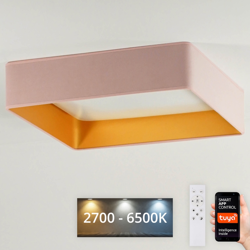 Brilagi - Plafoniera LED dimmerabile VELVET SQUARE SMART LED/36W/230V 60x60 cm 2700-6500K Wi-Fi Tuya + telecomando rosa