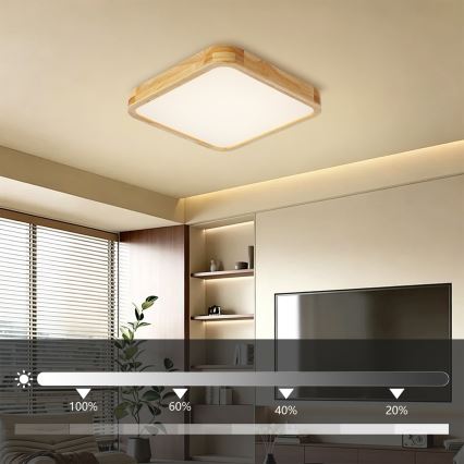 Brilagi - Plafoniera LED dimmerabile WOODLINE SQUARE LED/48W/230V 3000-6000K rovere 40x40 cm + telecomando