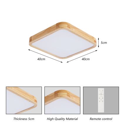 Brilagi - Plafoniera LED dimmerabile WOODLINE SQUARE LED/48W/230V 3000-6000K rovere 40x40 cm + telecomando